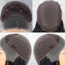 Load image into Gallery viewer, black wavy middle parting hand tied glueless heat resistant synthetic lace front wig
