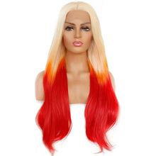 Load image into Gallery viewer, blonde yellow ombre red 3 tone cosplay wig
