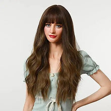Load image into Gallery viewer, brown blend heat-resistant wig with bangs
