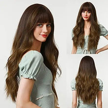 Load image into Gallery viewer, brown blend heat-resistant wig with bangs brown c
