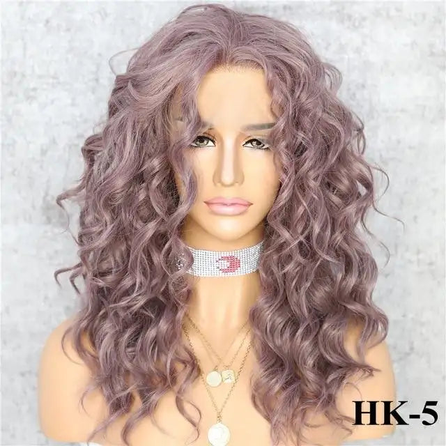 campbell free parting curly heat resistant synthetic lace front wig 16inches / hk-5 / 150%