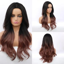 Load image into Gallery viewer, candy synthetic long natural wave wig-ombre black to brown
