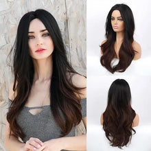 Load image into Gallery viewer, candy synthetic long natural wave wig-ombre black to brown default title
