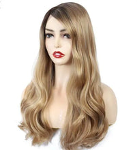 Load image into Gallery viewer, carly ombre wavy long lace front black brown blonde wig

