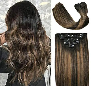 clip in human hair extensions thicken double weft 9a brazilian hair 7pcs 14 inch / #(1bt6)p1b 120g