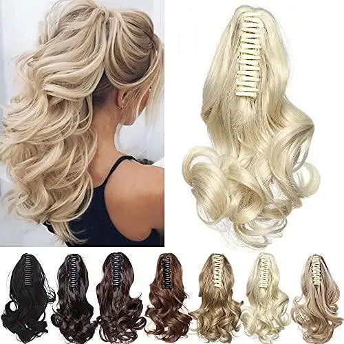 clip in jaw ponytail hairpiece hair extension 12 inch short / bleach blonde/12 inch curly