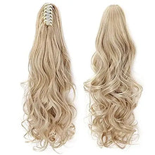 Load image into Gallery viewer, clip in jaw ponytail hairpiece hair extension 24 inch / dark blonde mix bleach blonde/curly
