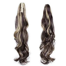 Load image into Gallery viewer, clip in jaw ponytail hairpiece hair extension 24 inch / dark brown/ash blonde/curly
