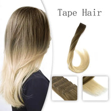 Load image into Gallery viewer, coffee &amp; cream balayage adhesive invisible skin weft human hair extensions
