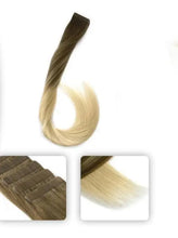 Load image into Gallery viewer, coffee &amp; cream balayage adhesive invisible skin weft human hair extensions
