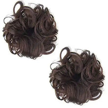 Load image into Gallery viewer, curly hair wrap updo hair bun hairpiece- 2 piece set darkest brown 4
