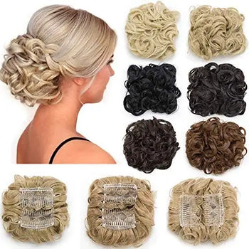 curly synthetic fibre clip in hairpiece chignon
