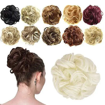 curly updo synthetic messy hair bun extension 60# ash platinum blonde