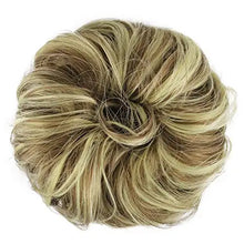 Load image into Gallery viewer, curly updo synthetic messy hair bun extension 22h10 ash blonde &amp; medium golden brown
