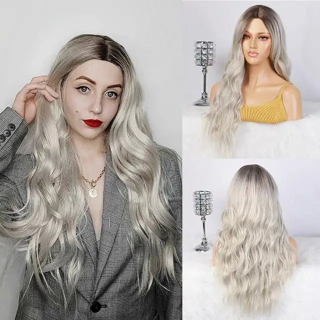 danity long wavy wig platinum / 26inches