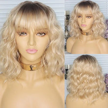 Load image into Gallery viewer, delila ombre blonde wavy hair bob wig with bangs canada

