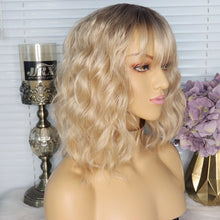 Load image into Gallery viewer, delila ombre blonde wavy hair bob wig with bangs
