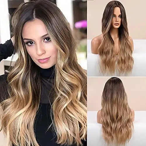 extra wavy long  24 inches heat friendly wig ombre brown