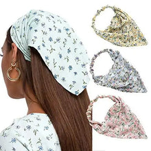 Load image into Gallery viewer, floral elastic hair kerchief scarf - gift set of 3 yellow/blue/pink

