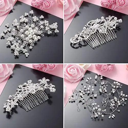 flower rhinestone pearl hair clips & hair comb set