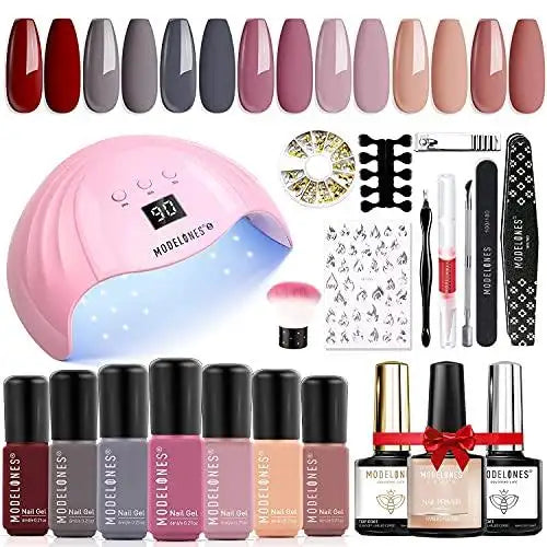 gel nail polish set starter kit with light nude gray