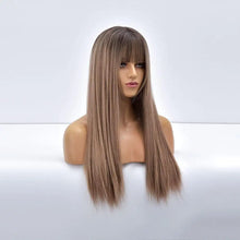 Load image into Gallery viewer, giselle ombre long straight synthetic wig for women with bangs

