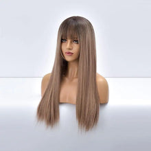 Load image into Gallery viewer, giselle ombre long straight synthetic wig for women with bangs
