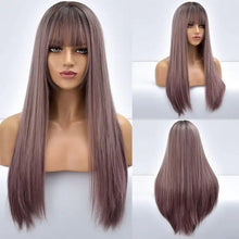 Load image into Gallery viewer, giselle ombre long straight synthetic wig for women with bangs tb20032-10
