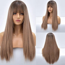 Load image into Gallery viewer, giselle ombre long straight synthetic wig for women with bangs
