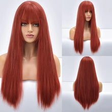 Load image into Gallery viewer, giselle ombre long straight synthetic wig for women with bangs
