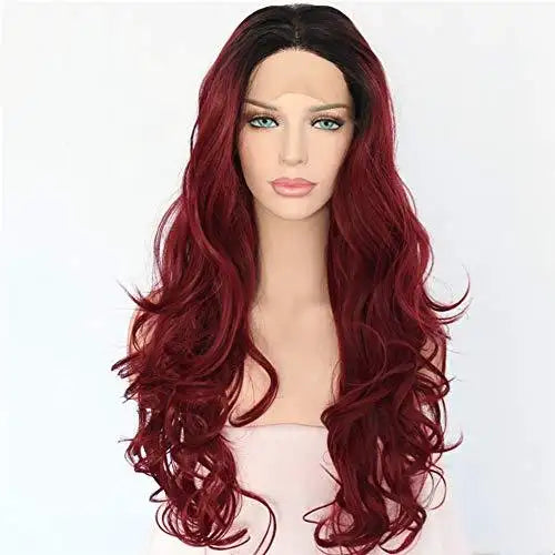 glueless half hand tied middle part ombre dark red lace front wig 24 inch / ombre red