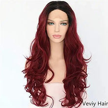 Load image into Gallery viewer, glueless half hand tied middle part ombre dark red lace front wig
