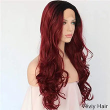 Load image into Gallery viewer, glueless half hand tied middle part ombre dark red lace front wig
