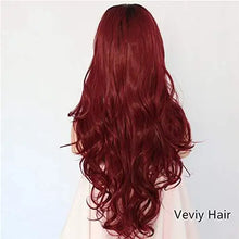 Load image into Gallery viewer, glueless half hand tied middle part ombre dark red lace front wig
