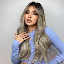 Load image into Gallery viewer, Long Gray Ash White Ombre Synthetic Wig Heat Resistant Hair Wig Store
