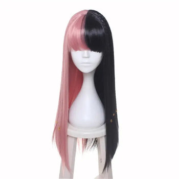 half black and pink cosplay costume wig