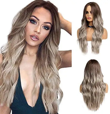 harlow long wavy brown ombre grey heat friendly wig