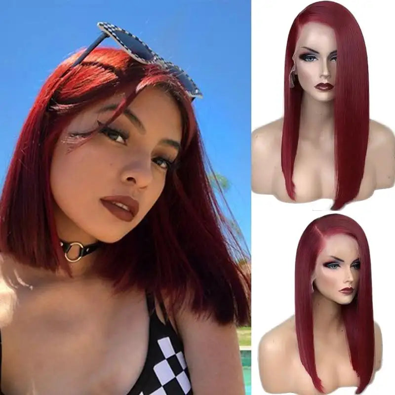 henna red wig side part synthetic lace front wig with natural hairline