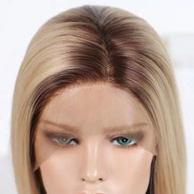 Load image into Gallery viewer, janey full density straight hair blonde lace front wig with dark brown roots
