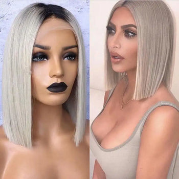 kim light grey heat resistant bob style lace front wig