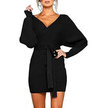 Load image into Gallery viewer, ladies knitted wrap around sweater dress
