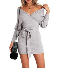 Load image into Gallery viewer, ladies knitted wrap around sweater dress

