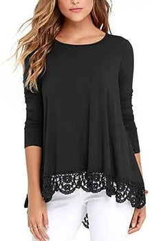 ladies pull over top with lace hem