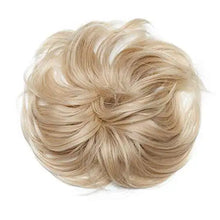 Load image into Gallery viewer, large tousled messy hair bun dark brown to gold blonde
