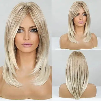 layered wig with side bangs blonde