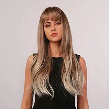 Load image into Gallery viewer, light brown blonde ombre long straight synthetic heat resistant wig
