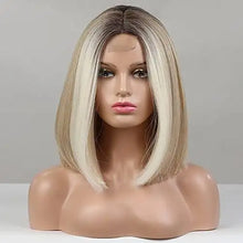 Load image into Gallery viewer, light ombre blonde lace front bob wigs with middle part
