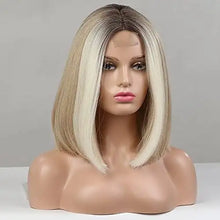 Load image into Gallery viewer, light ombre blonde lace front bob wigs with middle part
