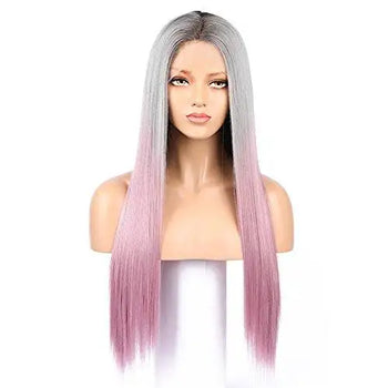 lika pink & gray kanekalon fibre full lace wig 22" long