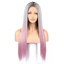 Load image into Gallery viewer, lika pink &amp; gray kanekalon fibre full lace wig 22&quot; long
